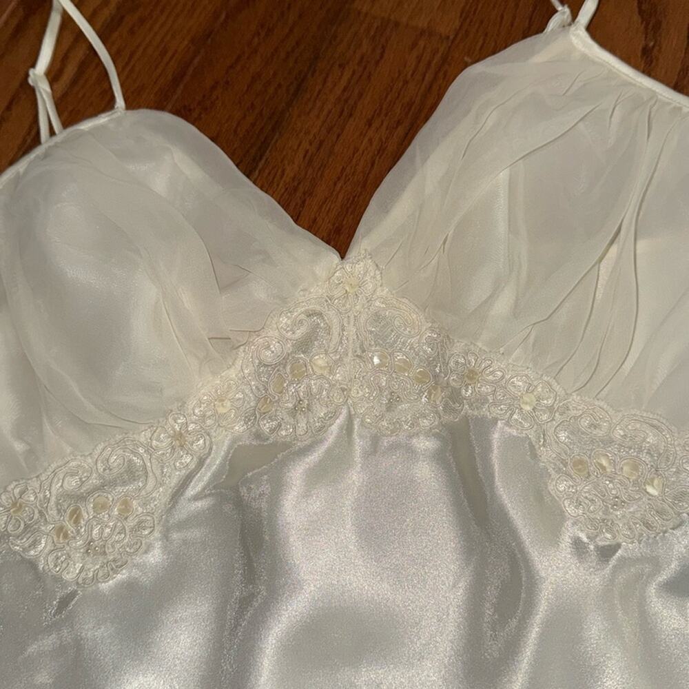 Vintage Victoria's Secret Gold Label Satin Chiffon Flutter Bridal Teddy Ivory L - Picture 7 of 7
